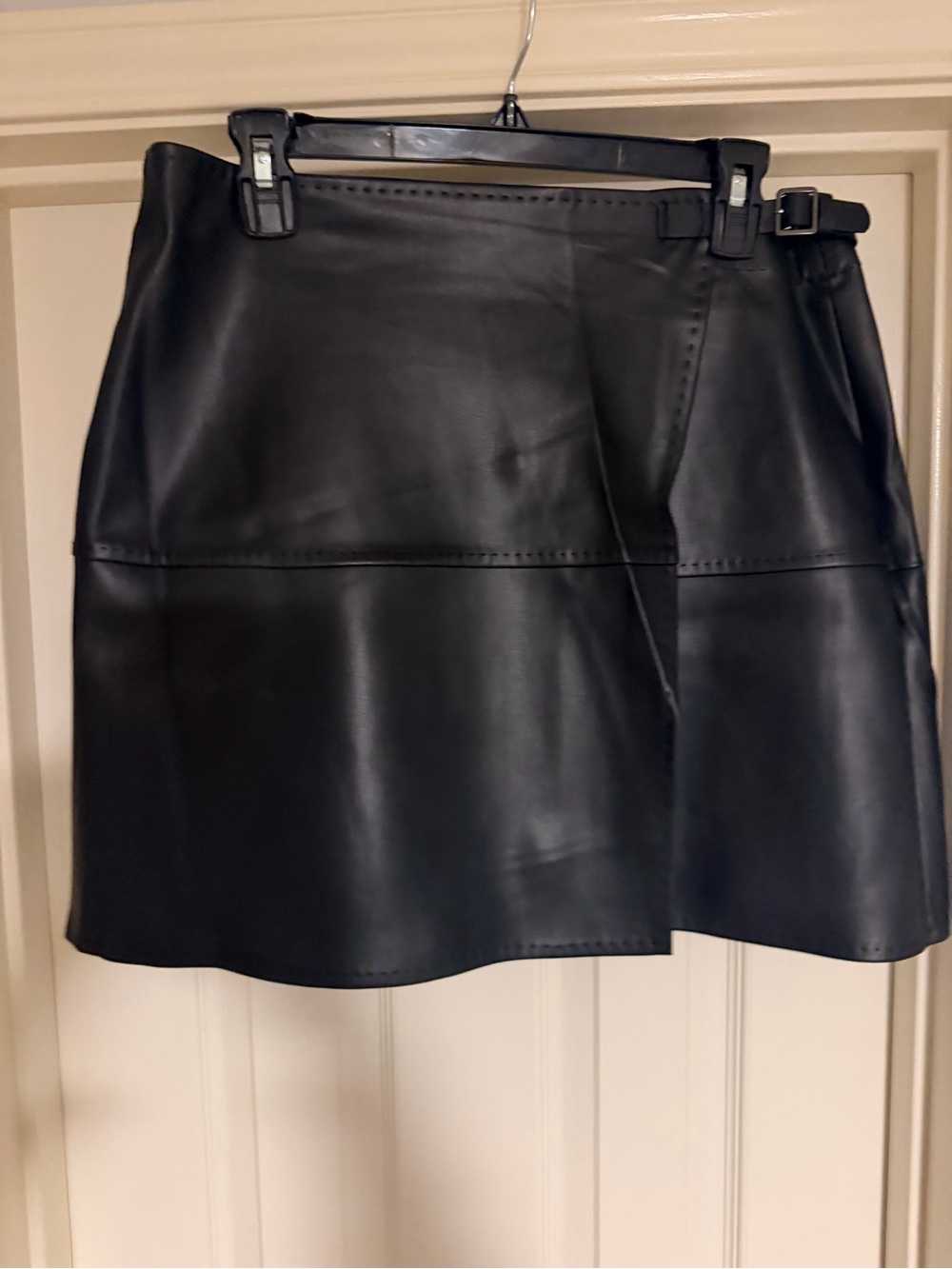Max Studio Genuine Lamb Leather Wrap Mini Skirt Black L